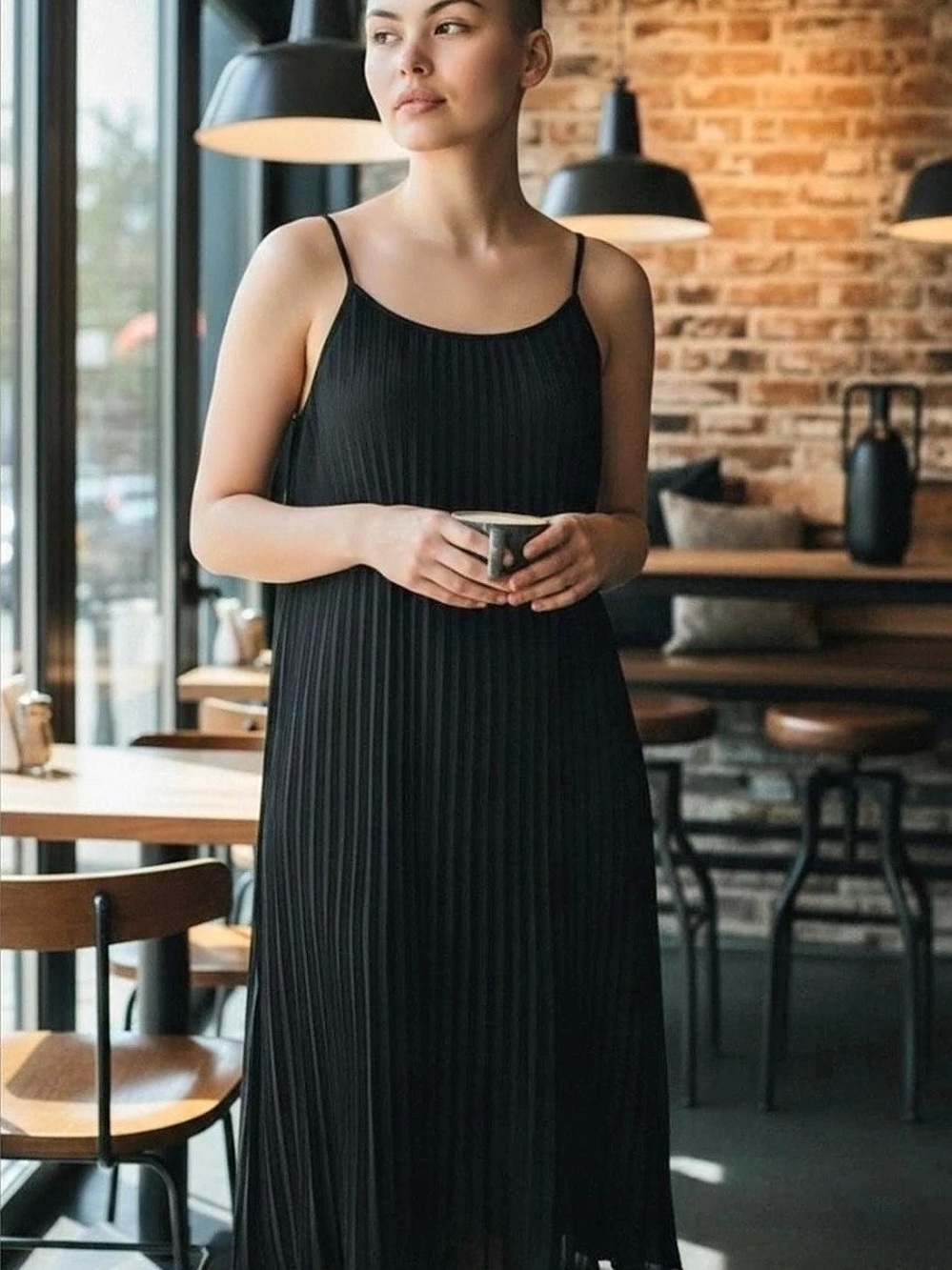 H&M Pleated Midi Dress in Black Like New Small